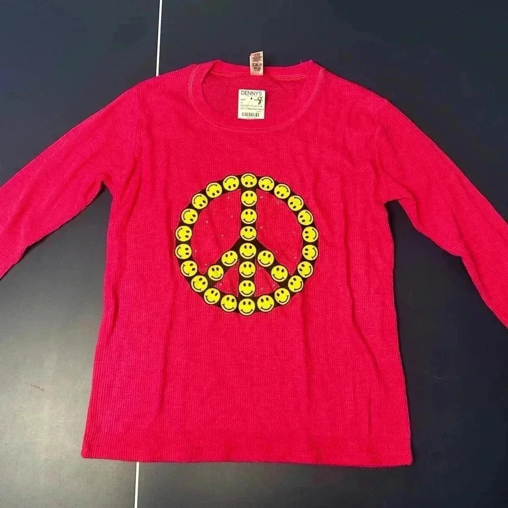 Girls Long Sleeve Pink Shirt With Peace Sign (14)